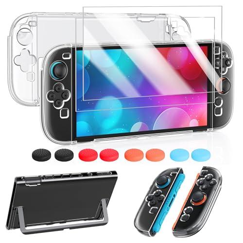 FYOUNG Protective Case for Nintendo Switch 2 2025, Slim Hard Shell for Switch 2 Accessories, Scratch&Shock Protection Cover with Screen Protector, 8 Thumb Grip (Clear, Switch 2 7.9inch)
