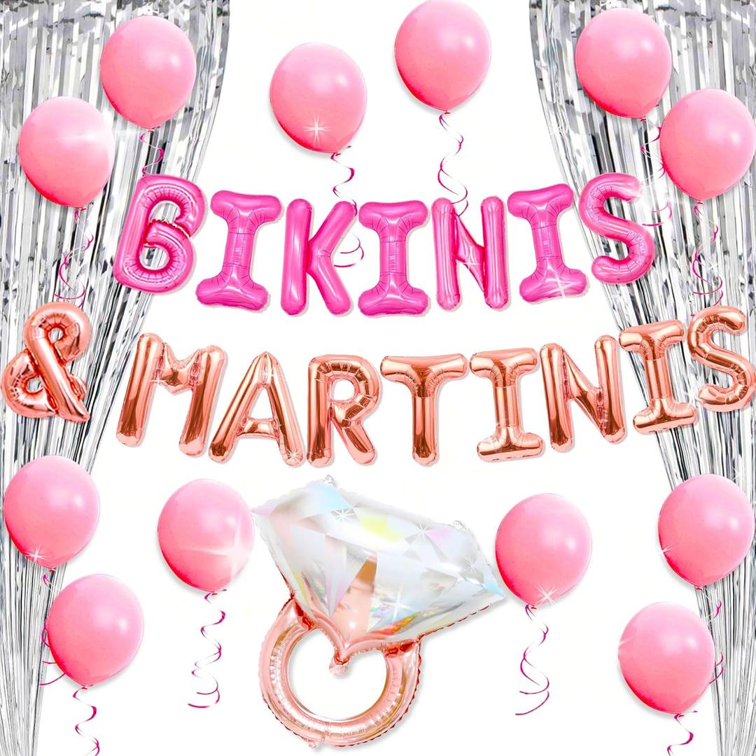 24 PCS Bikinis & Martinis Balloon Banner Beach Bachelorette Party Decorations for Beach Bach Lets Flamingle Miami Bach Palm Springs Before the Ring