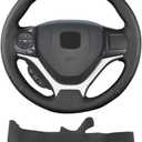 Hand Stitch Steering Wheel Cover on Wrap with Microfiber Leather Fit for Honda Civic Sport 2015/Civic Tourer 2014/Civic Sedan Natural Gas Hybrid 2013/Civic Si Sedan Coupe Hybrid HF Coupe 2012 (10.2 cm)