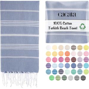 Cacala Lightweight and Thin Turkish Beach Towel 100% Cotton Sand-Free and Quick-Drying Goodness Perfect as an Extra Large Travel Towel, Beach Accessory, or Gift for Beach Lovers, 37 x 70 (Grey Blue)