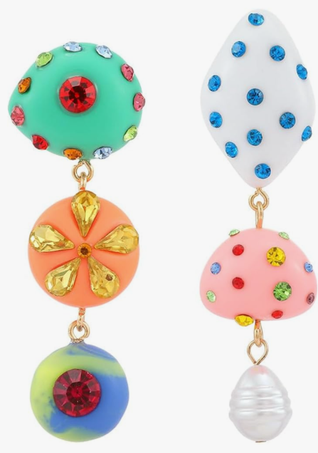 Channel V Asymmetrical Candy Color Rhinestone Earrings Festival Unique Trendy Bridal Statement Boho Vintage Drop Earrings Handmade Big Long Tassel Jewelry Korean Fashion for Women