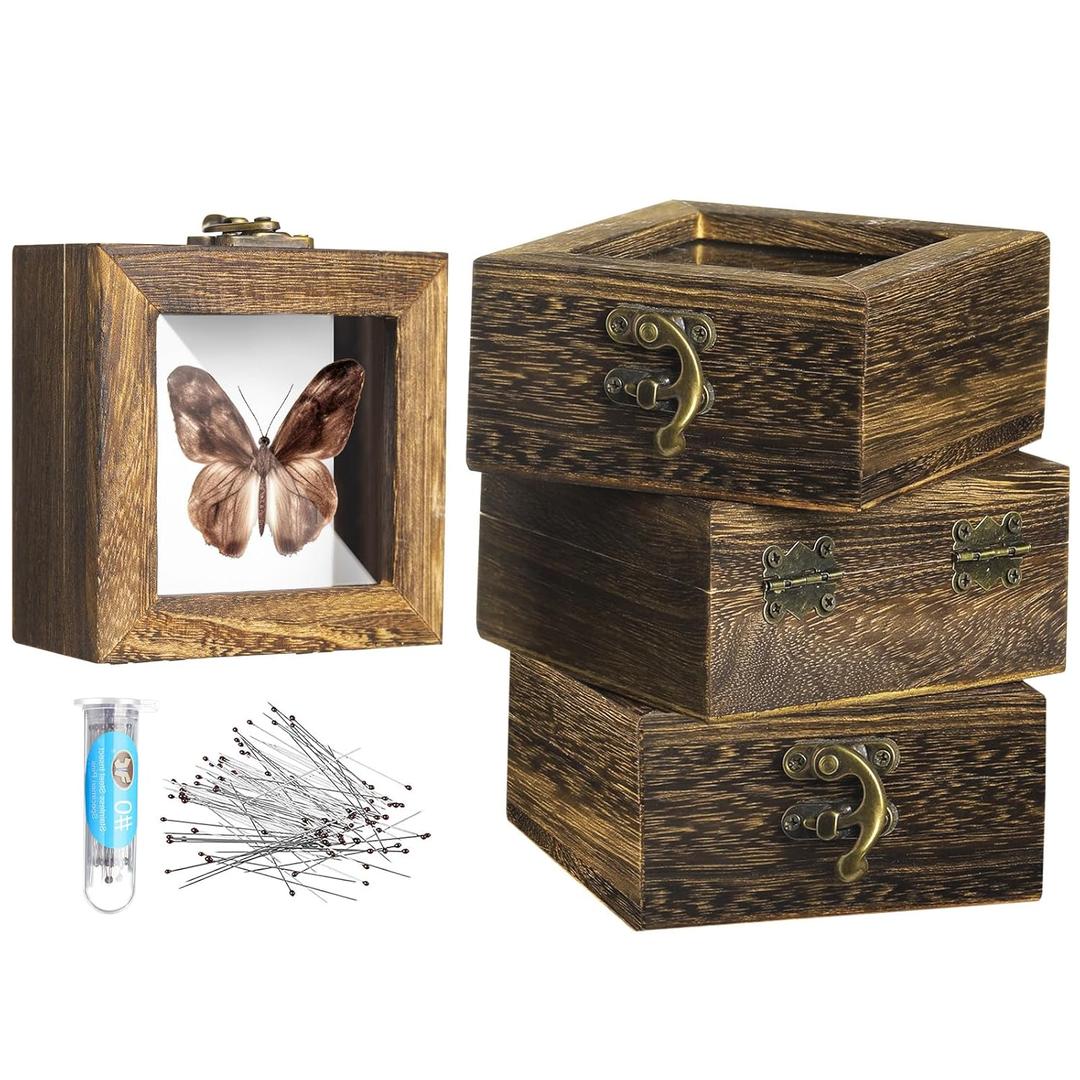 4 Pcs Insect Pinning Kit 4 inch Wooden Display Case Box, EVA Foam Insect Pinning Board, 100 Insect Pins for Butterfly Specimen Bugs Collection Tools