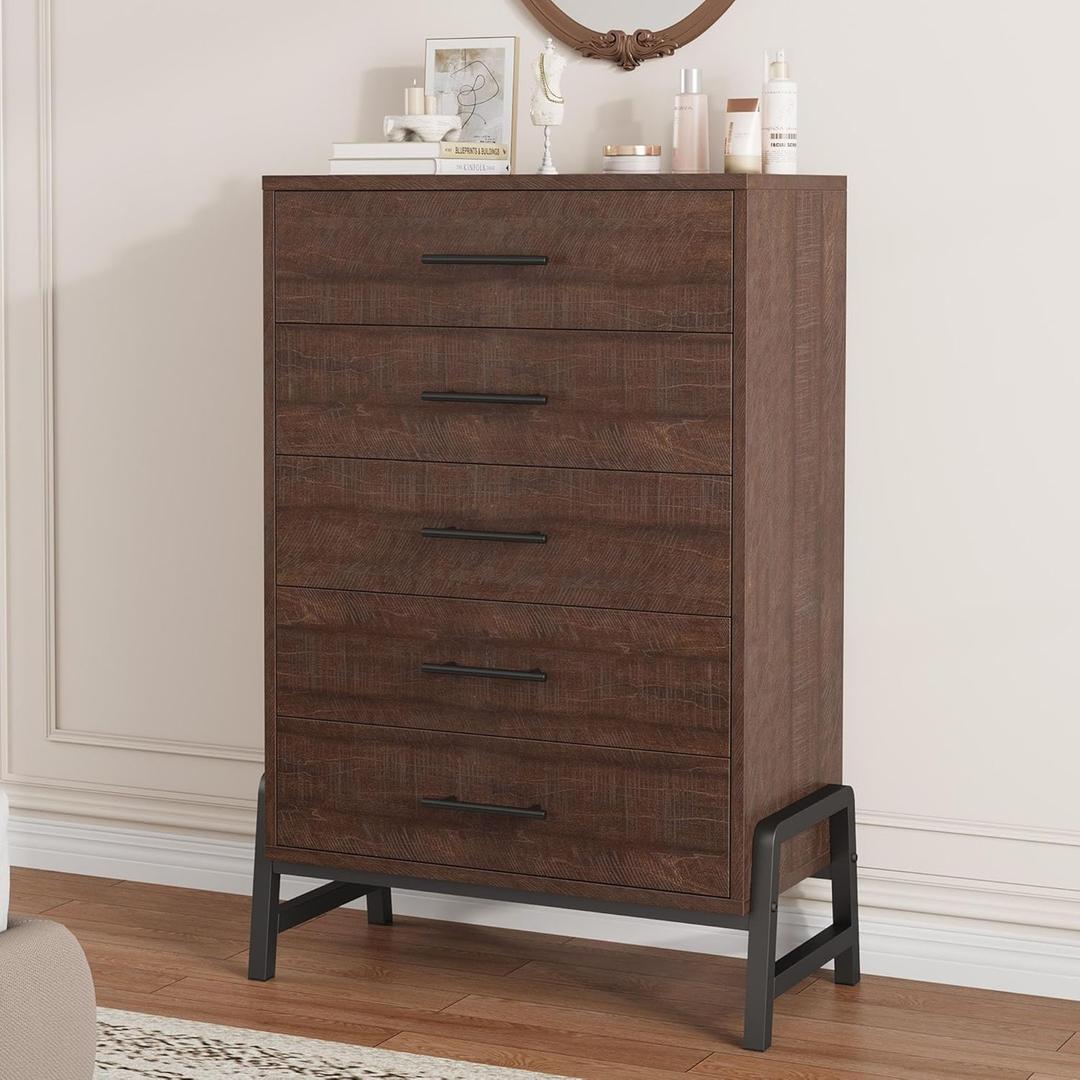 GarveeHome 5 Dresser for Bedroom, 50.5 in Tall Drawer with Large Storage Space, Freestanding Wooden Closet Storage Dresser Chest for Living Room, Bedroom, Entryway, Brown
