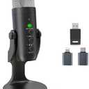ZealSound Wireless Microphone,USB Mic for iPhone PC iPad Android Phone-Cordless Condenser Desktop Microphones with Mute Echo Monitor Volume Gain 2.4GHz for Podcast,ASMR,Gaming,YouTube Video/K66 Black