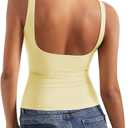 SUUKSESS Women Padded Open Back Boat Neck Tank Tops Double Lined Basic Shirts,Large