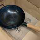 YOSUKATA 13.5 Blue Carbon Steel Wok Pan  Pre-Seasoned Flat Bottom Wok Compatible with open fire, gas, electric, ceramic, induction cooktops -Traditional Chinese Pan for Stir Fry, BBQ, Grill, Camping