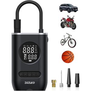 Tire Inflator Portable Air Compressor - ZGZUXO 150PSI Cordless Air Pump for Car Tires with Pressure Gauge LED Light, Electric Bike Tire Pump for Car Motorcycle Bicycle Ball, Auto Shut-Off (Small)