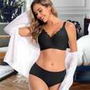 Womens Seamless Bras No Underwire Supportive Wireless Push Up Full Coverage Bralette Comfort Scalloped T-Shirt Bra (Small, Black)