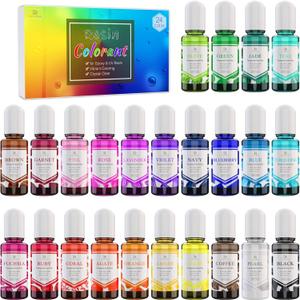 24 Color Epoxy Pigment - Crystal Transparent Dye for DIY Resin Art, Jewelry Making - Concentrated UV Resin Colorant for Paint, Tumbler, Craft - 0.35 oz/10ml Each