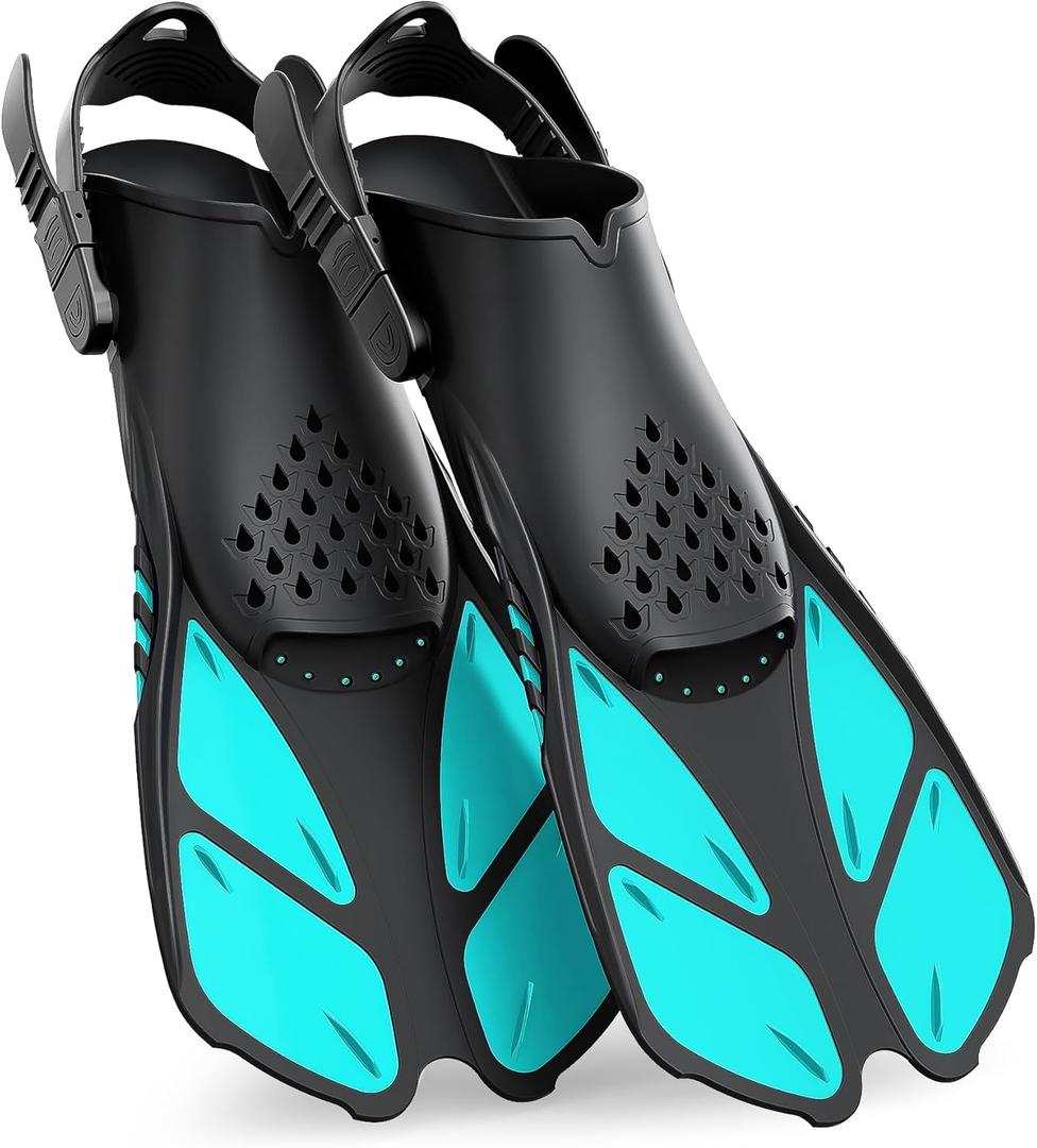 Greatever Snorkel Fins Adjustable Buckles Open Heel Swim Flippers Travel Size Short Swim Fins for Snorkeling Diving Swimming Adult Men Womens