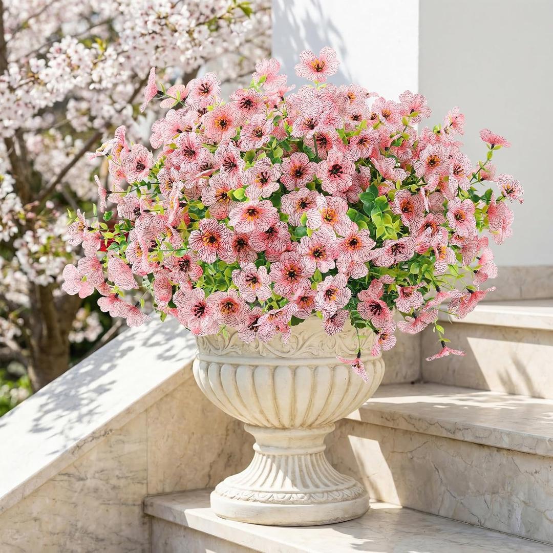 ATTGREAT Artificial Flowers Outdoors Faux Plants UV Resistant Fake Flowers Daisy 12 Bundles Plastic Greenery Plnats Outside for Garden Planter Patio Porch Spring Summer Home Home Decor, Pink