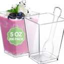 SHOPDAY 5 Oz-Plastic-Dessert-Cups: 200 Pack Square-Clear-Parfait-Cup-with-Spoons, Appetizer-Cup Small-Plastic-Mini-Shooter-Cups for Party Yogurt Mousse