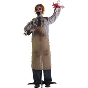 Haunted Hill Farm Zombie Carver Halloween Animatronic with Movement, Sound, and Light-Up Eyes for Scary Indoor or Covered Outdoor Halloween Decorations, Battery Operated Halloween Props for Home, 67" Standing Zombie