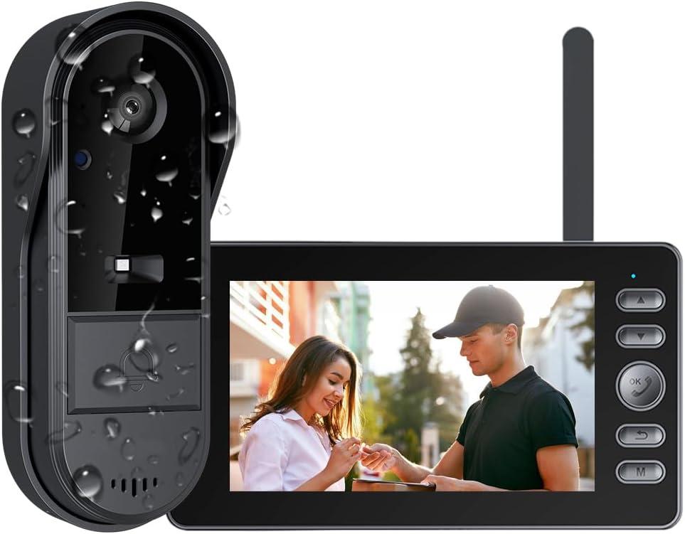TKMARS Doorbell Camera Wireless No Subscription with Monitor for Home/Apartment, Video Doorbell 1080P No App/WiFi Needed, Intercom 2-Way Talk,Waterproof Door Bell with Recording & Night Vision