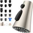 Hibbent Pull Down Spray Head for Kitchen Faucet, Sink Spray Nozzle Replacement with 15 Adapters, Compatible with Moen, American Standard, Delta, Kohler Faucet, Brushed Nickel