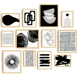 Set 12 Boho Wall Art - Black And White Art Prints, Abstract, Midcentury Modern, Geometric, Boho Room Decor, Minimalist (8x10in UNFRAMED)