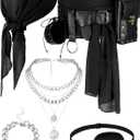 Fourluoo 10 Pcs Pirate Costume Pirate Belt Head Women Men Pirates Accessory Purse Bandana Head Eye Patch Keyring Jewelry Set (Black)