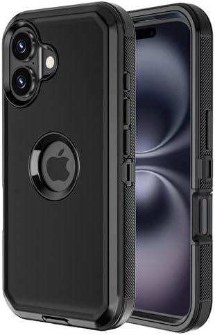Jiunai for iPhone 16 Plus Case Heavy Duty Strong Shockproof Port Protection Dustproof Screenless Dual Layer Tough Non Slip Protective Cover Rugged Phone Case for iPhone 16 Plus 6.7'' Men Women Black