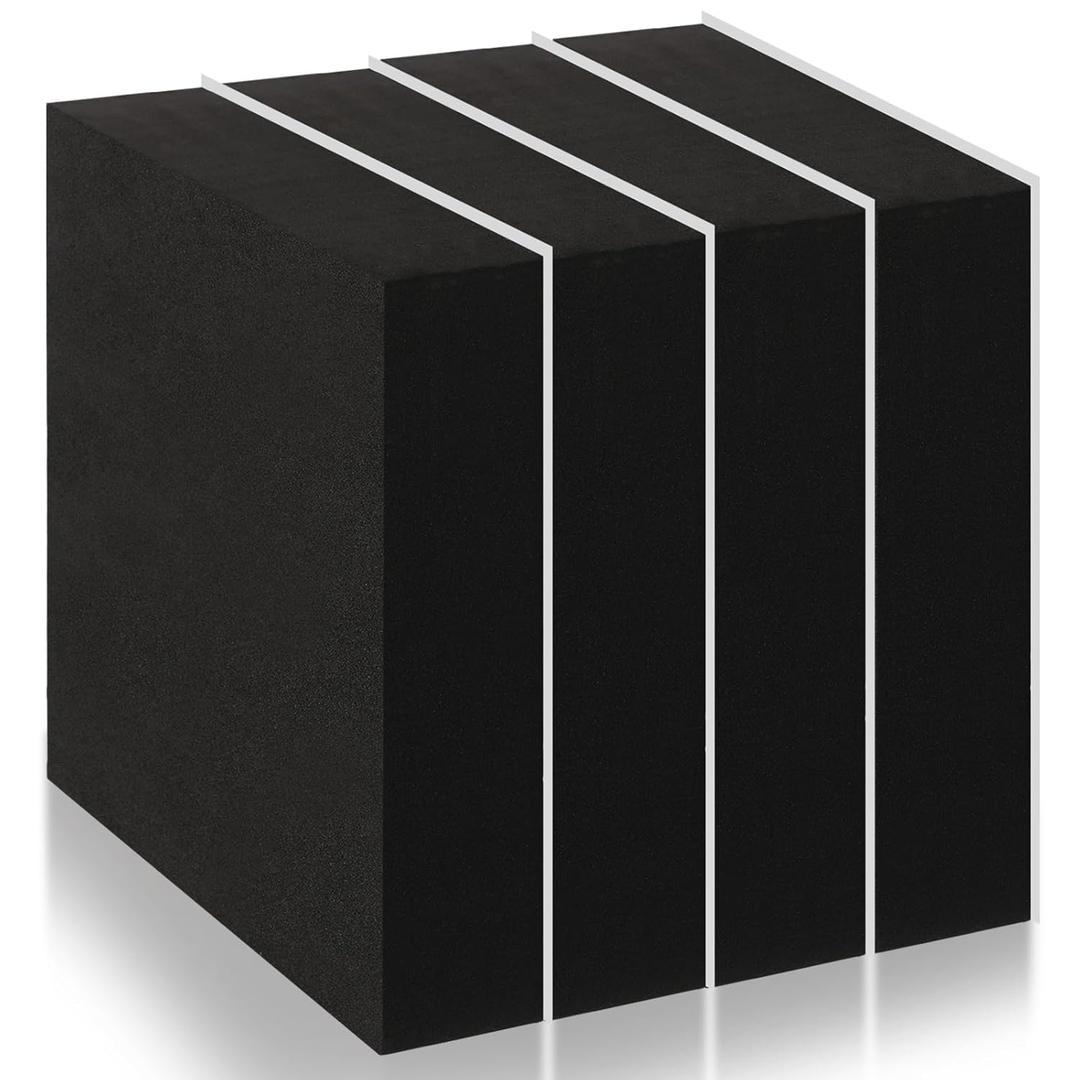 4 Pcs 1" Thick Foam Padding Sheet with Adhesive Backing Closed Cell 4 Inch x 4 Inch Self Stick Neoprene Insulation Foam Sheet Black for Furniture Cars Speakers