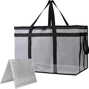 Bodaon Cooler Insulated Food Delivery Bag with Hard Bottom for Rideshare Bag, XXX-Large Thermal Bags for Catering/Hot Pizza, Travel/Camping/Picnic Basket，Grocery Reusable Warmer and Frozen, Gray