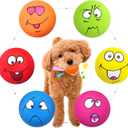 Guiwawa Dog Squeaky Toys Balls for Teething Puppies, Small, Medium Dogs, Latex Smiley Face Bouncy Cute Face Pet Dog Toys 6 Pcs/Set