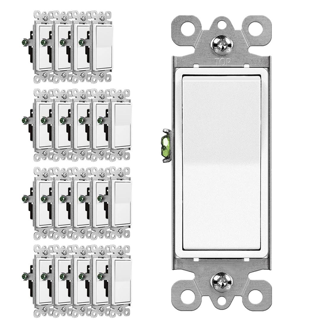 (20 Pack) CML 3 Way Decorator Paddle Rocker Wall Light Switch, Single Pole or Three Way, 15A 120/277V, On/Off Interrupter, UL Listed, White