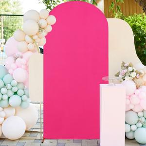 FUHSY Fitted Wedding Arch Covers 7.2FT Hot Pink Arch Backdrop Covers for Round Top Chiara Frame Backdrop Spandex Cover for Balloon Arch Fabric Cover for Birthday Parties (Fuchsia)