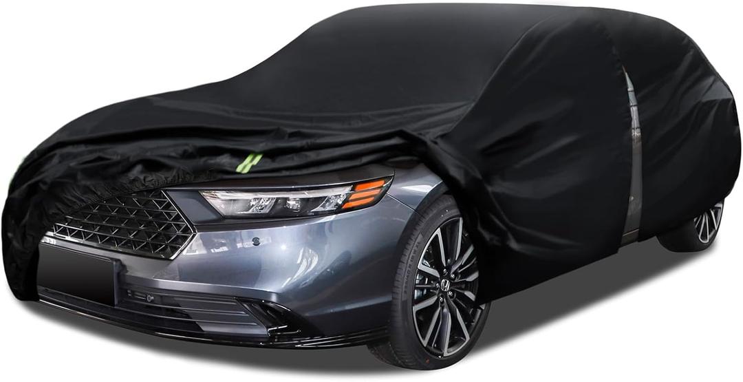 6 Layers Car Cover Waterproof All Weather for Automobiles, Size A3 with Zipper Cotton Fit for Toyota Camry, Honda Accord, Ford Mustang, Chevy Camaro/Malibu,Kia Optima/K5 (187-198 inch) (Black)