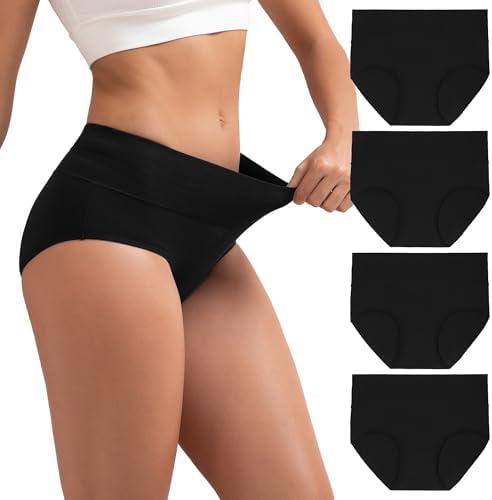 INNERSY Women's Cotton Underwear High Waist Ladies Briefs Full Coverage Panties 4-Pack, Medium