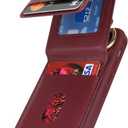 for iPhone 12 Mini Case with Card Holder for Women, for iPhone 12 Mini Phone Case Wallet with Strap Credit Card Slots Crossbody with Kickstand Zipper Case - Red Wine