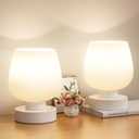 Seealle Touch Bedside Table Lamp Set of 2 - Small Bedside Lamp for Bedroom Living Room Night Stands, Desk Lamp with White Glass Shade for Small Spaces, 3 Way Dimmable, LED Bulbs, Gifts (Non-USB)