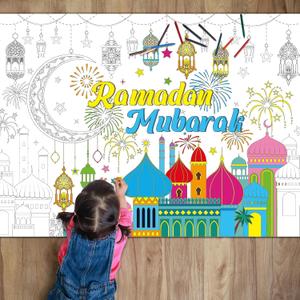 Ramadan Mubarak Coloring Poster for Kids Giant Coloring Poster Large Ramadan Kareem Coloring Tablecloth Jumbo Coloring Books for Kids Classroom Home Birthday Party Supplies Favor