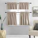DONREN Cafe Half Curtains 38 Inches Length,Short Blackout Rod Pocket Kitchen Curtains for Small Window, 34" Wide and 38" Long, 2 Panels,Taupe