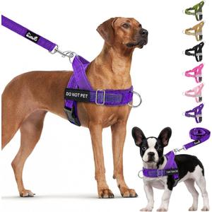 Lukovee No Pull Dog Harness & Leash Set - Heavy Duty Dog Vest Harness with Soft Padded for Medium Large Dogs, Adjustable Reflective Tactical Pet Harness for Easy Walk and Training (L, PU)