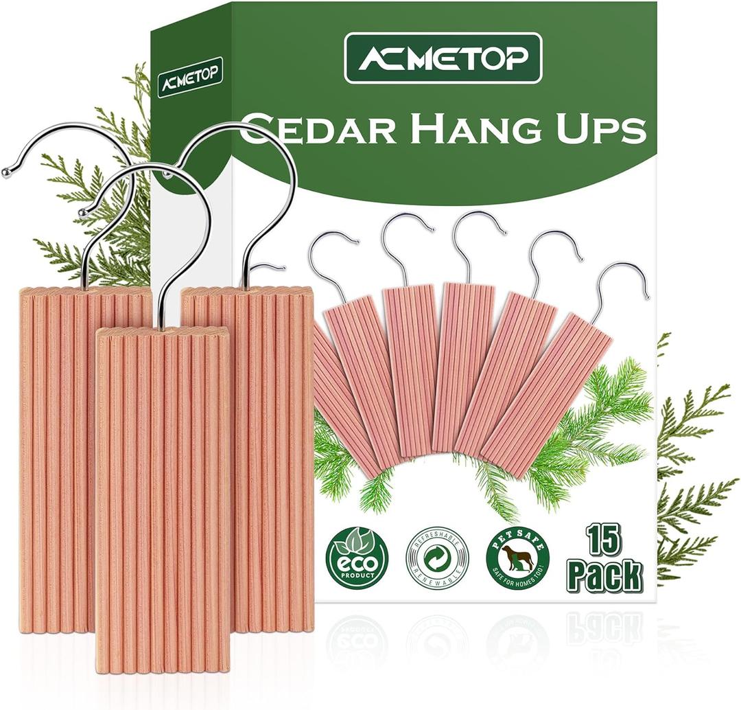 ACMETOP 15 Pack Cedar Hang Ups, 100% Natural Cedar Blocks for Clothes Storage, Aromatic Cedar Balls Hangers, Storage Accessories Closets & Drawers