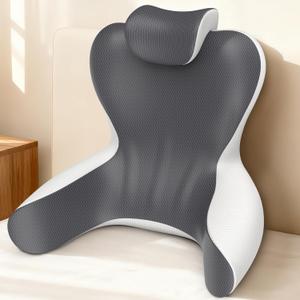 Reading Pillow for Sitting in Bed, 22”H Back Pillow for Sitting Up,Lumbar Rest & Neck Support Bed Pillows,Backrest Bed Chair with Arms for Reclining,Gaming,Resting,Watching TV