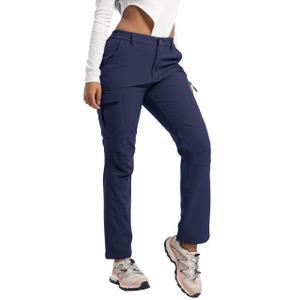 AREOUTS Women's Snow Ski Pants Fleece Lined Waterproof Softshell Insulated Winter Outdoor Hiking Cargo Pants Navy XS (Blue, XS)