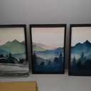 3 Piece Sage Green Mountain Wall Art 24x16 Inch Nature Landscape Forest Modren Wood Framed Sign Office Minimal Watercolor Pine Tree Pictures For Living Room Bedroom Wall Hang Decor (Black)