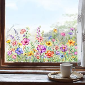 Wildflower Window Clings Colorful Spring Summer Floral Window Stickers Double-Sided Anti-Collision Glass Door Mirror Decals