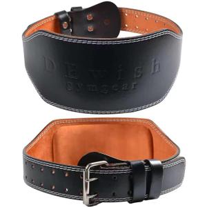 Leather Gym Fitness Belt, 4" & 6" Padded Lumbar Back Support, 10 Adjustable Holes for Weightlifting Powerlifting Bodybuilding Deadlift Squat Workout Strength Training (Black)