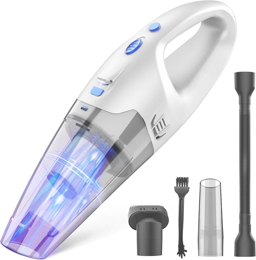 Handheld Vacuum Cordless, Hand Vacuum Cordless Rechargeable with LED Light/Multi Accessories, 1.6lbs Car Portable Vacuum Cleaner for Pet Hair, Home, Car, Office (Silvery Blue)