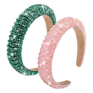 Witch Theme Party Favor 2 Pcs Pink and Green Bling Rhinestones Headband Crystal Diamond Beaded Hair Accessories Embellished Head Band Party Cosplay for Girls Women Valentines Wedding