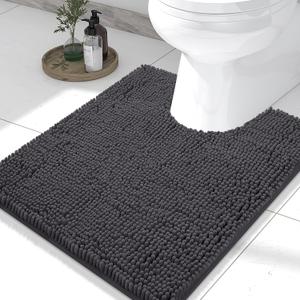 Smiry Luxury Chenille Toilet Rugs U-Shaped 24x20, Soft Absorbent Non-Slip Contour Bathroom Rugs for Toilet, Machine Washable Contoured Bath Mats, Charcoal Grey
