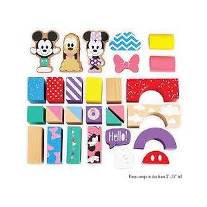 Just Play Disney Wooden Toys Mickey Mouse & Friends Block Set, 28-Piece Set Includes Mickey Mouse, Minnie Mouse, and Pluto, Kids Toys for Ages 18 Month