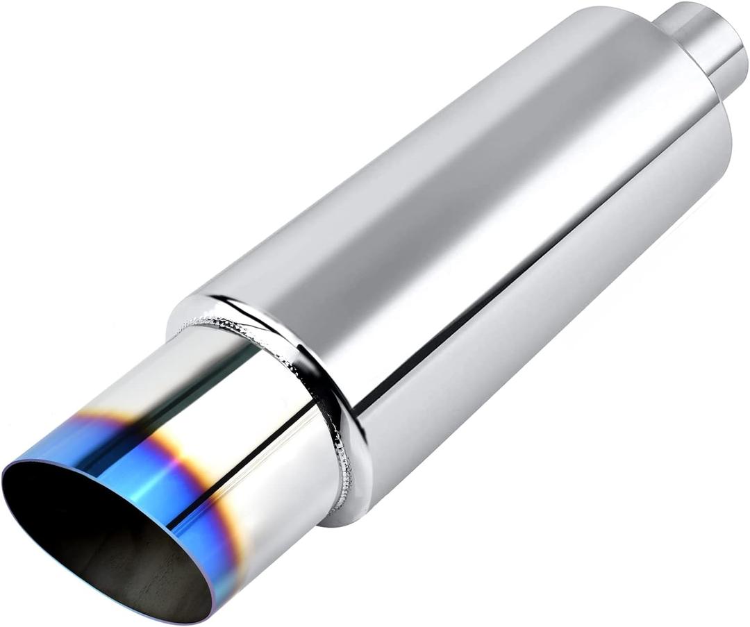 EVIL ENERGY Exhaust Muffler,Stainless Steel Exhaust Tip,Universal 14.6" Length (Burnt,2.25" Inlet 3" Outlet) (blue)