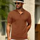 Cotrasen Mens Short Sleeve Knit Polo Shirts Regular Fit Collared T-Shirts Casual Lightweight Golf Polo (Brown, XXL)