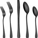 LIANYU Black Silverware Set for 2, 10-Piece Stainless Steel Cutlery Set, Includes Knives, Spoons and Forks, Mirror Polished Dining Flatware Tableware, Dishwasher Safe