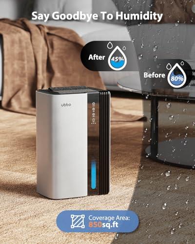Dehumidifiers for Home, 850 sq.ft 95oz Dehumidifier with Drain Hose Timer Sleep Mode Auto-Off 7 Colors Light, Dehumidifier for Bedroom Bathroom Basements RV Silver
