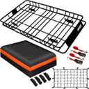 LWTURMRT Heavy Duty 54"X36"Roof Rack Cargo Basket Universal Rooftop Cargo Carrier with Waterproof Cargo Bag 18 Cubic Feet (54"X34"X17") Cargo Net