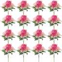 16 Pack Pink,Hot Pink Peonies Artificial Flowers,Fake Silk Hydrangea Bouquet for Bridal Wedding Home Table Decor Reusable Dining Opening Ceremony Birthday Arrangement Faux Floral